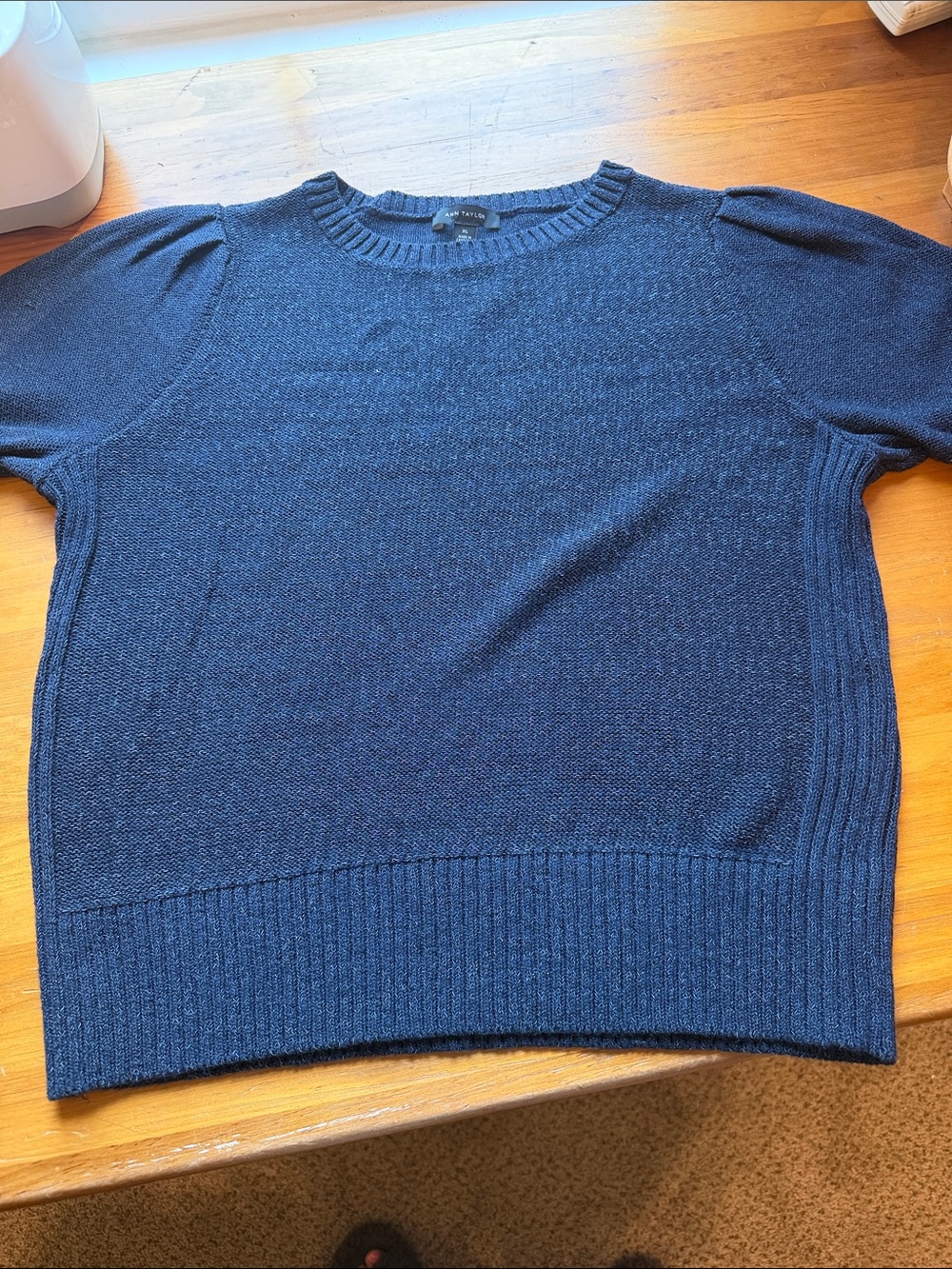 Ann Taylor Navy Short Sleeve Crewneck Sweater Top
